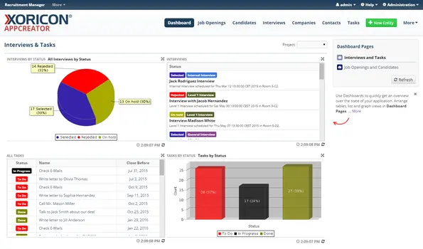 Recruitment dashboard of an AppCreator application