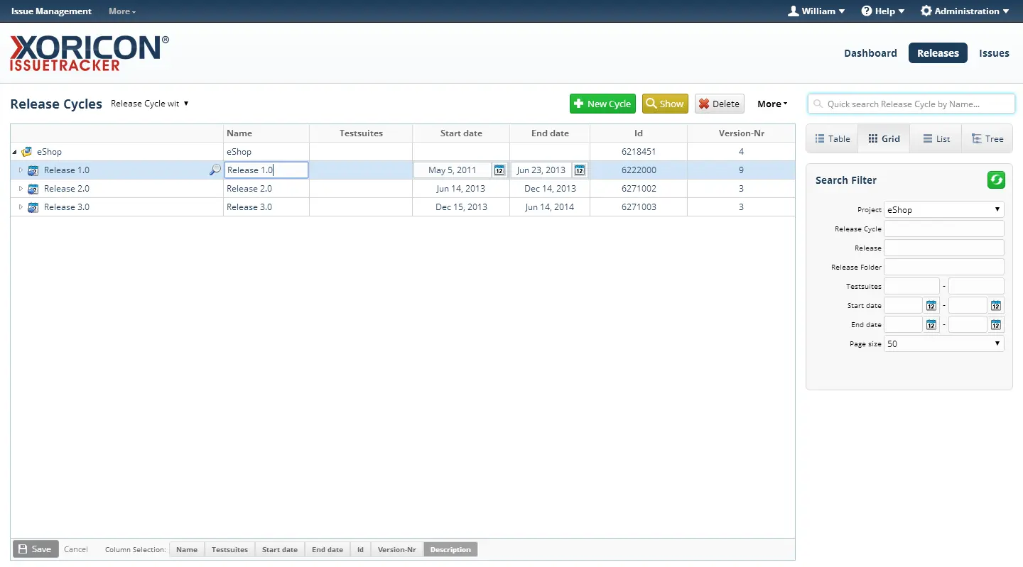 Release management in XORICON IssueTracker