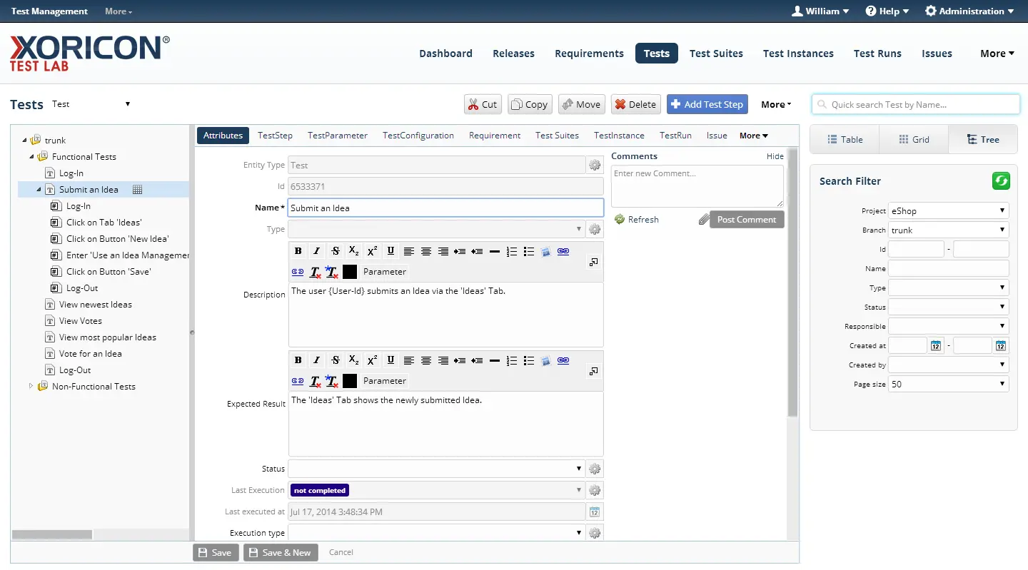 Test planning in XORICON TestQA